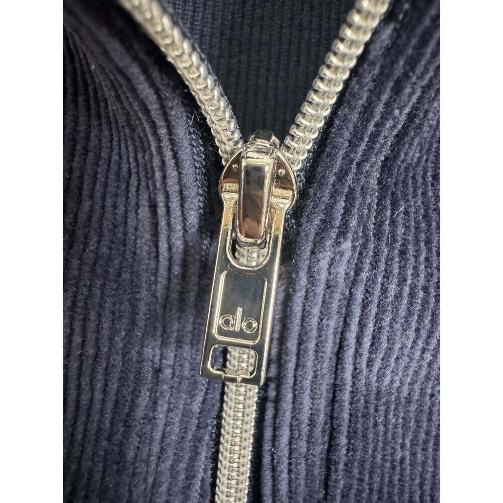 Alo Sweatshirt Cropped Micro Corduroy Winter Break Mock Neck Top Navy - Large - Picture 4 of 7